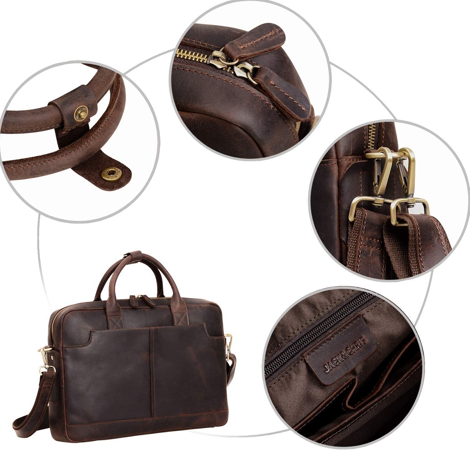 Professional Leather Briefcase Messenger Bag 14 inch Laptop Bag for Men - Laptop Cases & Bags