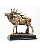 Bugling Elk Bronze Sculpture, Hand-painted with Bronze Finish 16&quot;W x 14&quot;H - $143.89