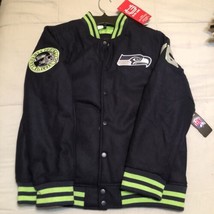 NFL Seattle Seahawk Navy Poly Twill Varsity Jacket Youth Size Large 14/1... - $76.67