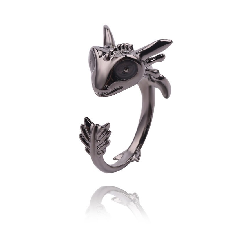 Fashion Noctilucence Dragons Ring Cute Night Black Fury Dragon Ring ...