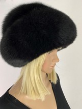 Jet Black Fox Fur Beret Hat Saga Furs Hat Double Layer Fur Adjustable Hat image 3