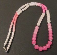 Beaded necklace, pink ombre and silver beads, silver lobster clasp, 36 inches - $30.00