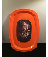 Vintage 70s orange acrylic serving tray with floral art overlay - $15.00
