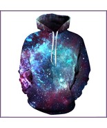  Blue Outerspace Painted Universe Long Sleeve Cotton Pullover Hoodie Swe... - $82.95