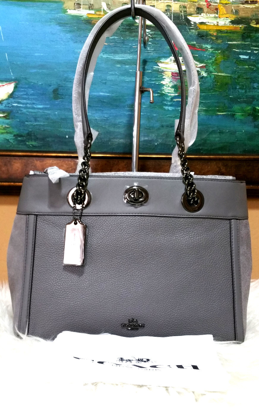 coach edie turnlock heather grey