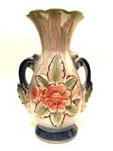 Lusterware Vase Made in Brazil Vintage Floral Iridescent Porcelain 9 inches Tall - $26.72
