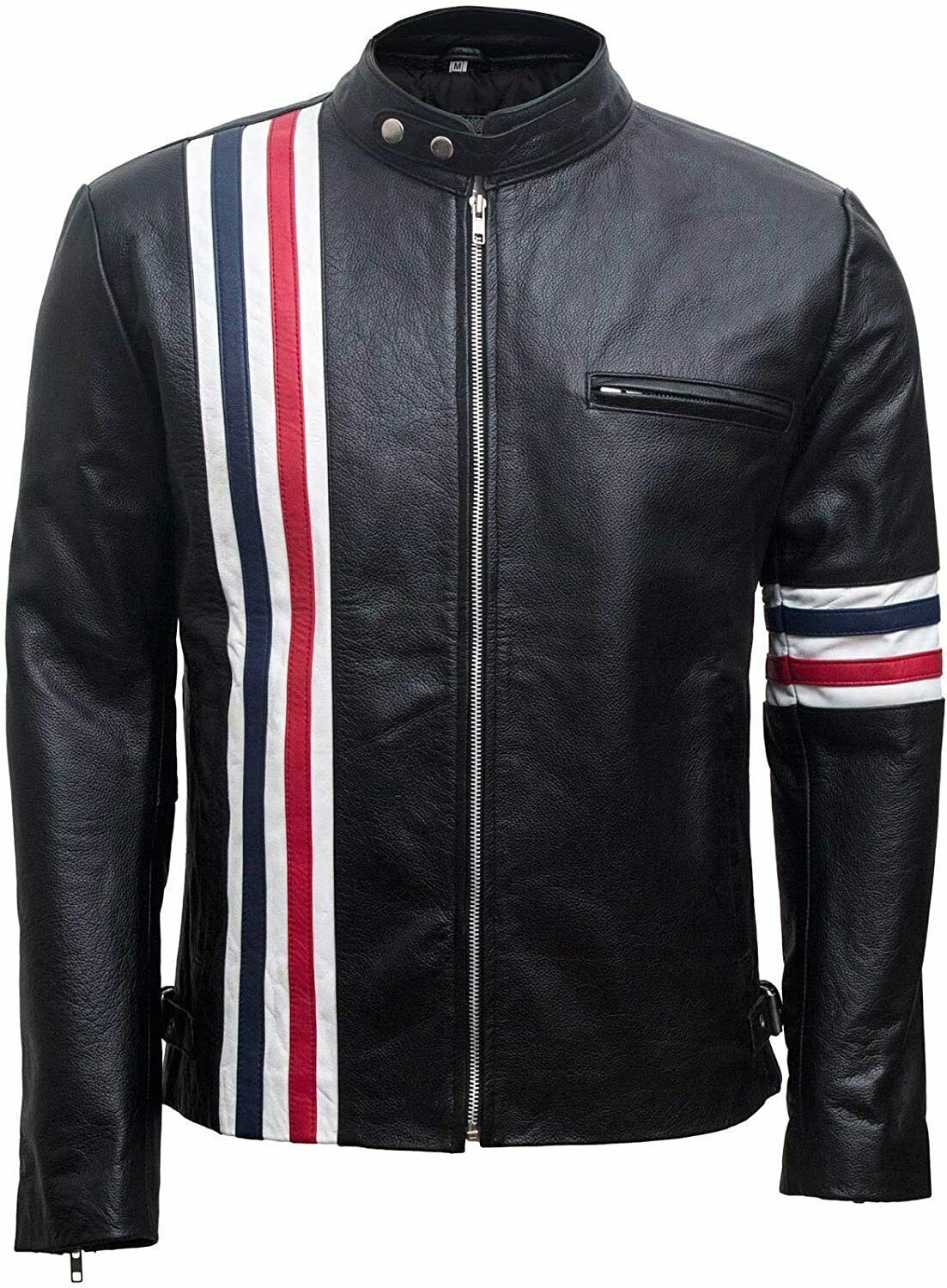 Easy Rider US Flag Peter Fonda Black Vintage Biker Motorcycle Leather Jacket