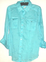 CHICO&#39;S SIZE 1 BLUE ADJUSTABLE SLEEVE TOP - $12.00