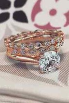 2CT Round Cut White Diamond Trio Set Engagement Wedding Ring 14K Rose Go... - $131.62