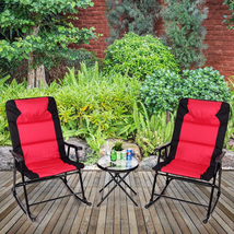 3 Pieces Outdoor Folding Rocking Chair Table Set with Cushion image 1