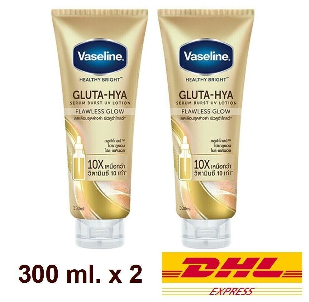 2 x Vaseline Healthy Bright Gluta-Hya Serum Burst UV Lotion Flawless Glow 300 ml