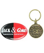 Jack &amp; Coke Pin and Jack Daniels Keychain Set Coca Cola Soda - $12.86