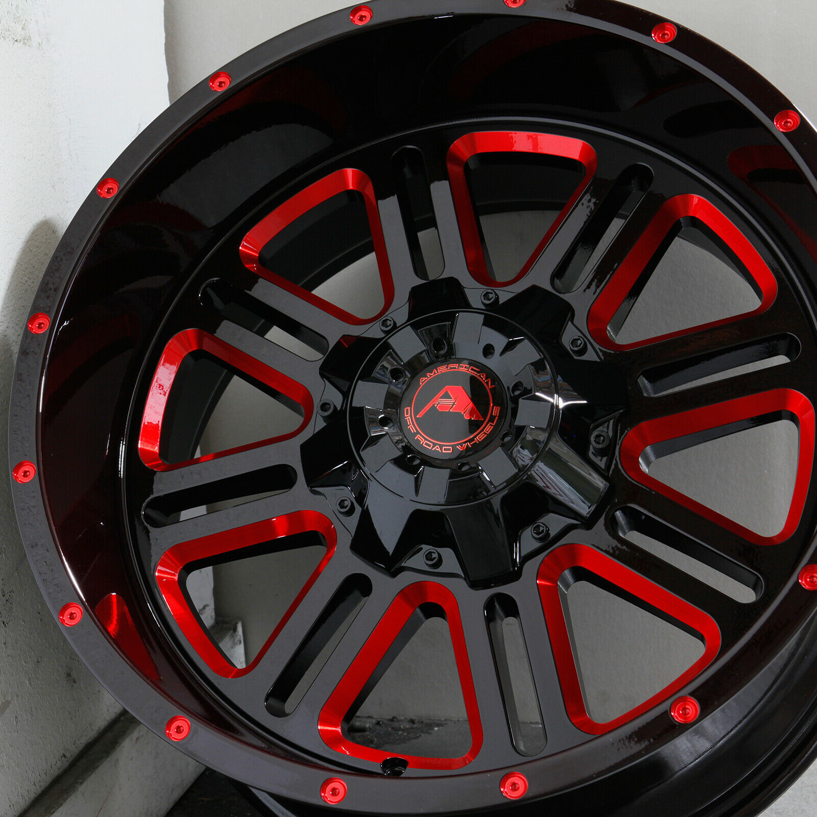 One 20x10 Ameican Off-Road A106 5x135 -24 Black Milled Red Wheels Rims ...