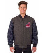 MLB Cleveland Indians Wool &amp; Leather Reversible Jacket with 2 Front Patc... - $219.99