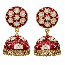 Red Color Gold Plated Art Work Fashion Meena Earrings For Women  Jewelry - $24.99