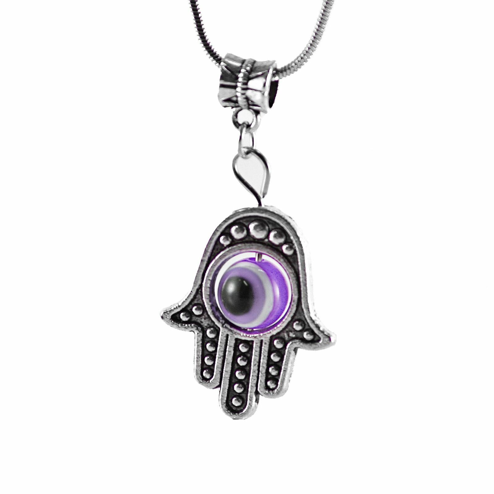 Purple Hamsa Hand of Fatima EVIL EYE Necklace Lucky charm Choker karma Pendant