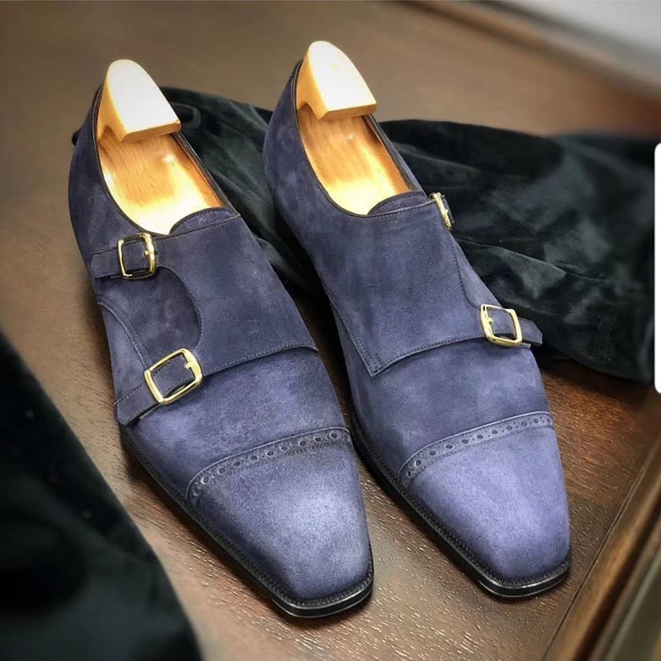 suede double monk strap