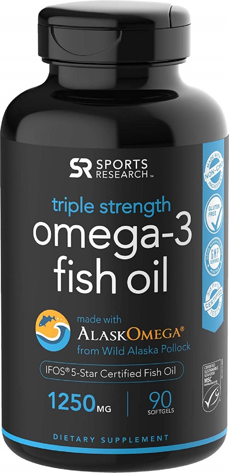 Omega-3 Wild Alaskan Fish Oil 1250mg Heart, Brain & Joint Support 90 Softgels