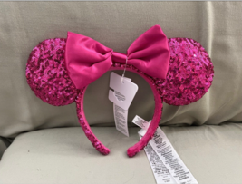 Disney Parks Deep Pink Minnie Mouse Ears Sequin Headband NEW