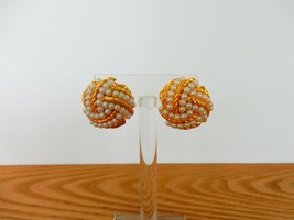 Vintage faux pearl & gold tone rope know cluster button clip on earrings - $15.00
