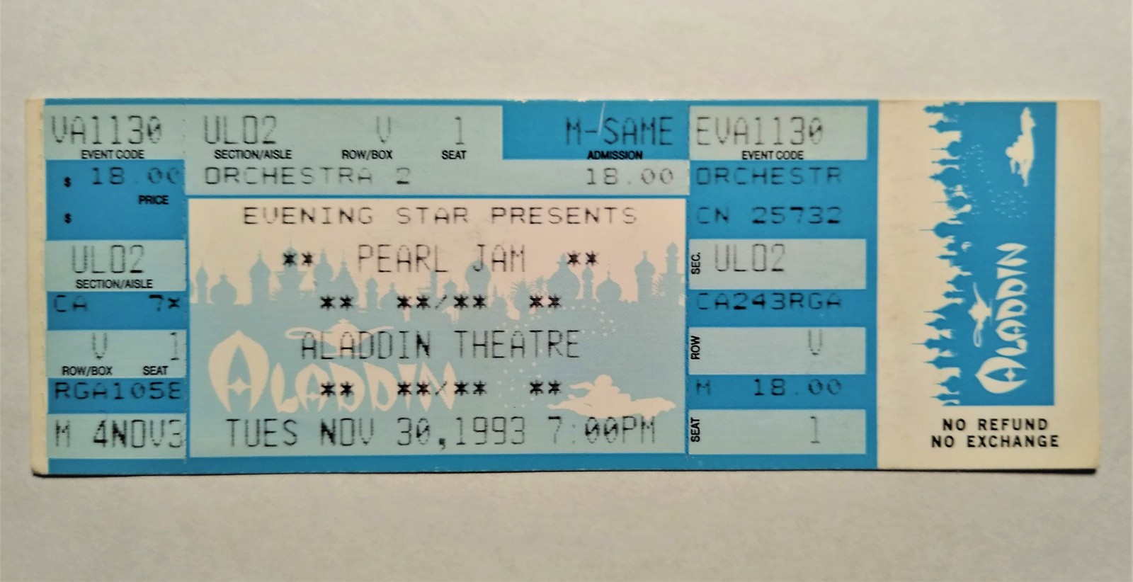 PEARL JAM 1993 Vs. TOUR Original Vintage Complete Concert Ticket
