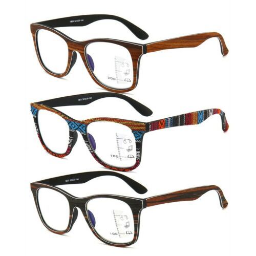 New Men Progressive Multifocal Vintage Wood Grain Retro Reading Glasses +1.0~3.5