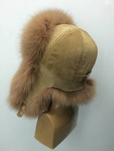 Finn Fox Fur Ushanka Hat with Suede, Saga Furs Beige Aviator Trapper Hat image 4