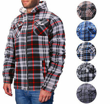 Men's Casual Soft Flannel Warm Fleece Sherpa Lined Plaid Zip Up Hoodie Jacket