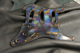 Leather pickguard Fender Stratocaster hand tooled "Psychedelic "  laced - $90.00