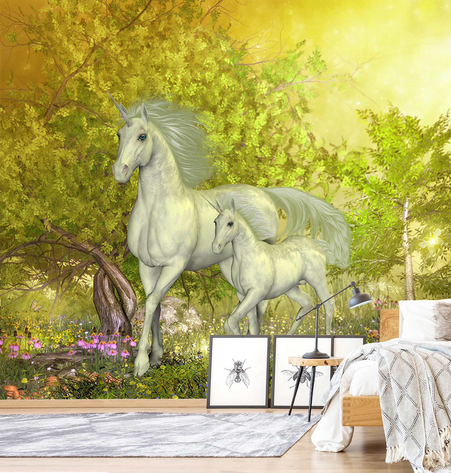3D Green Forest Unicorn 23 Wallpaper Mural Wall Print ...
