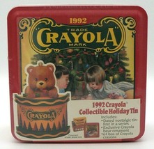 Collectible Crayola Holiday Tin Crayola Crayons 1992 Holiday Collector's Tin with 64 Box of Crayons & Bear Ornament