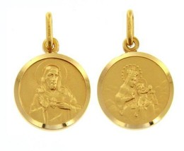 18K YELLOW GOLD SCAPULAR OUR LADY OF MOUNT CARMEL SACRED HEART MEDAL ITALY MADE image 1