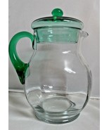 Vintage Depression Glass Ice Tea Ball Pitcher with Green Lid and Handle - $125.00