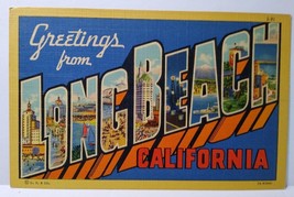 Greetings From Long Beach California Large Letter Linen Postcard Curt Teich - $9.69