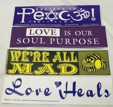 4 Bumper Stickers We&#39;re All Mad Peace Love Heals - $18.61