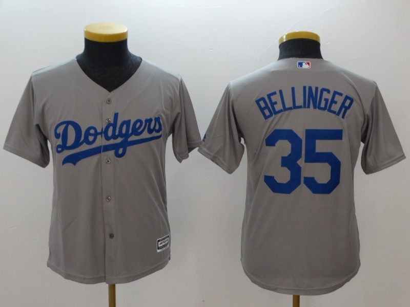 Youth Los Angeles Dodgers 35 Cody Bellinger Jersey Sewn on Gray