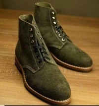 Handmade Men Hunter Green Suede Lace up Ankle Boots, Men Green Casual An... - $159.99+
