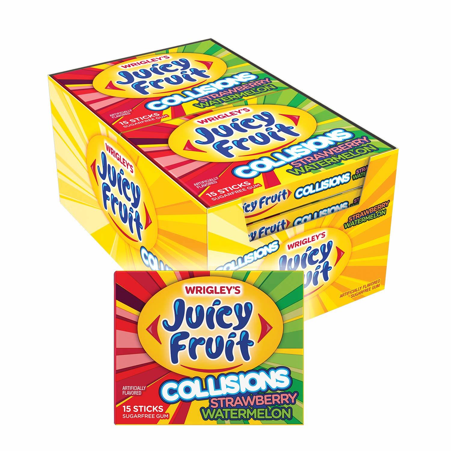 Juicy Fruit Gum Collisions Gum, Strawberry Watermelon, 15 Count (Pack of 10) Chewing Gum