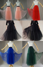Layered Tulle Midi Skirt High Waisted Polka Dot Midi Tulle Skirt Plus Size image 1
