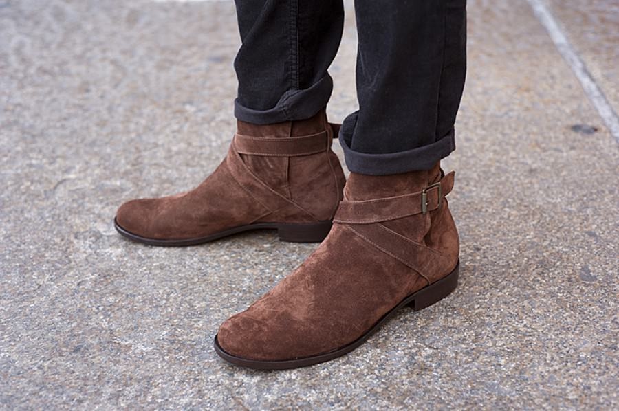Rounded Buckle Strap Brown Suede Leather Handmade Jodhpur High Ankle Men Boots