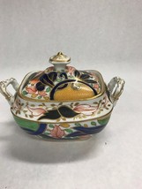 Vintage Oriental sugar bowl trinket handle gold 2 piece Ceramic porcelain - $35.07