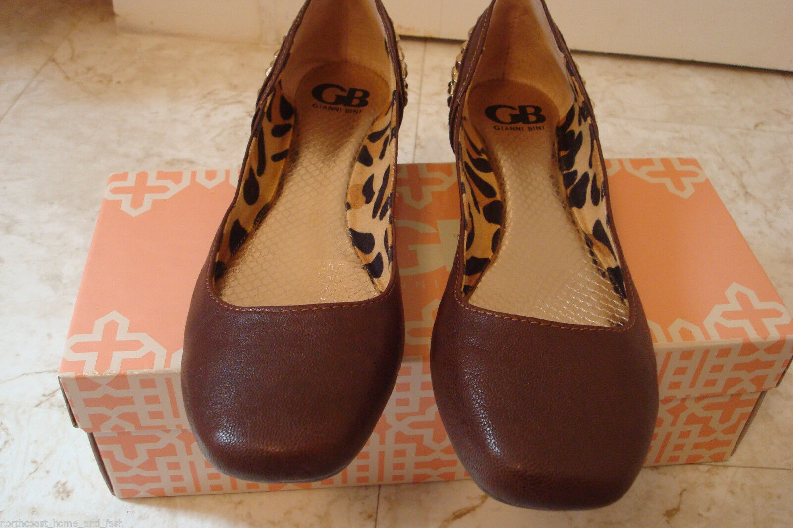 Gianni Bini 8 .5 M Brown Leather Ballet Flats Shoes NIB