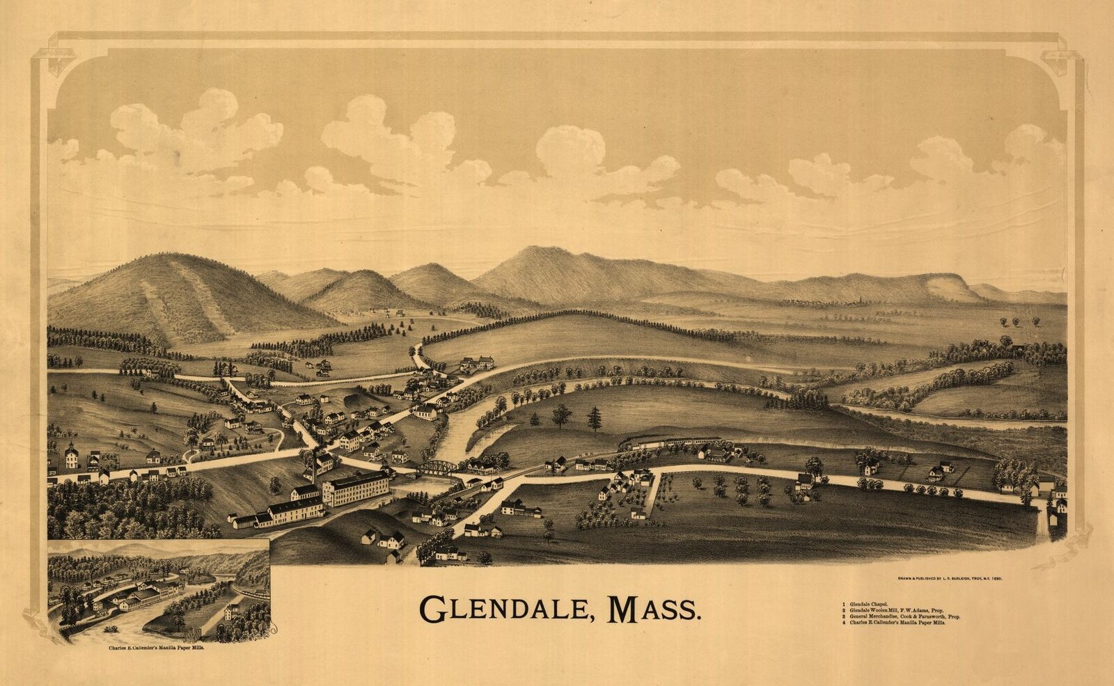 Primary image for Glendale Massachusetts - Burleigh 1890 - 23.00 x 37.29