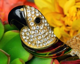 Vintage parrot bird brooch pin rhinestones enamel colorful figural thumb200