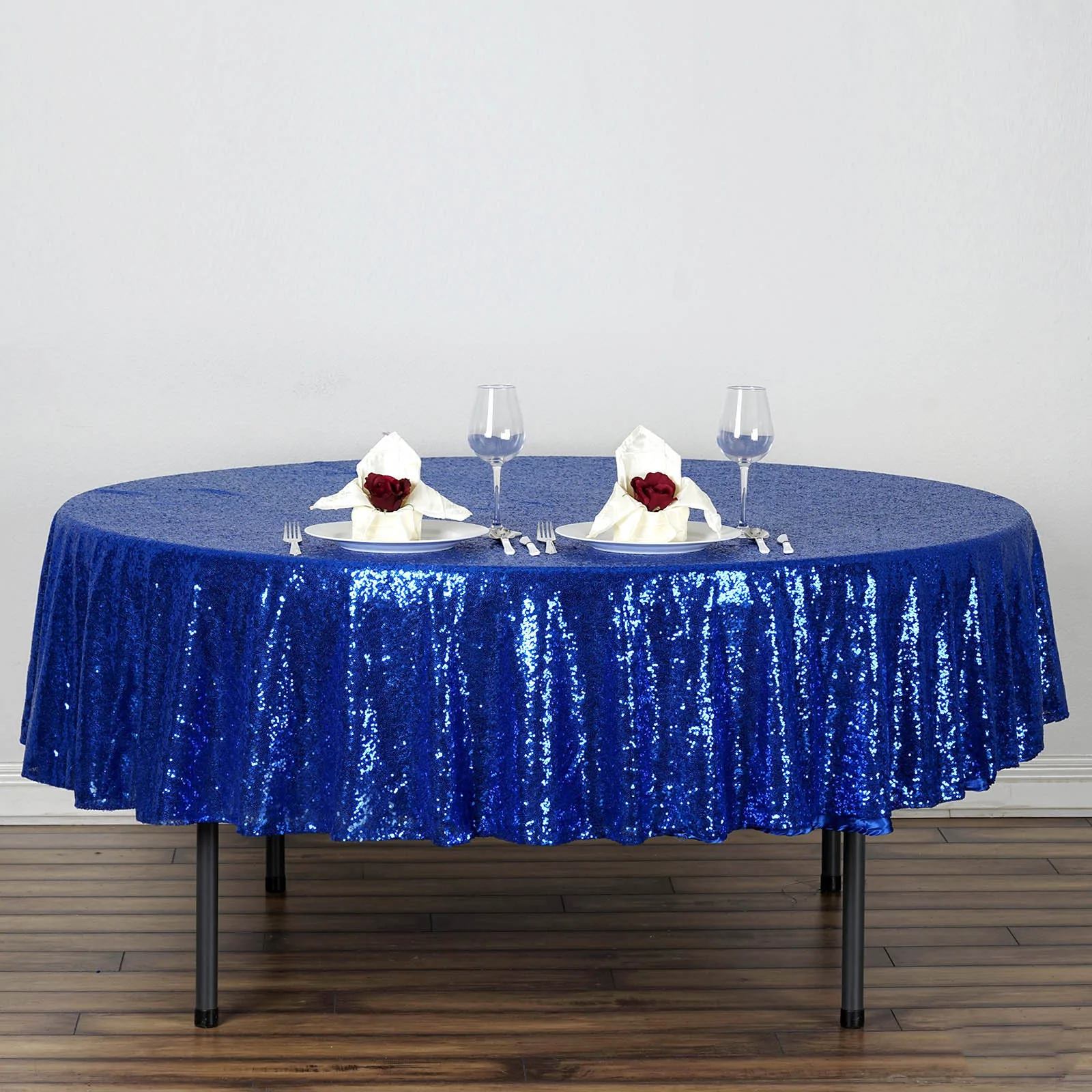 Royal Blue - 90" Round Tablecloths Luxury Collection Duchess Sequin Wedding - $61.88
