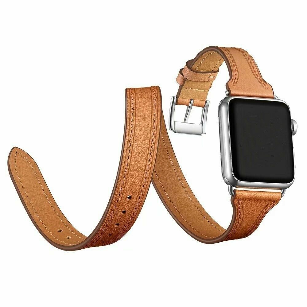 Brown Leather Double Wrap Band For Apple Watch 12345 Series 38 40 42