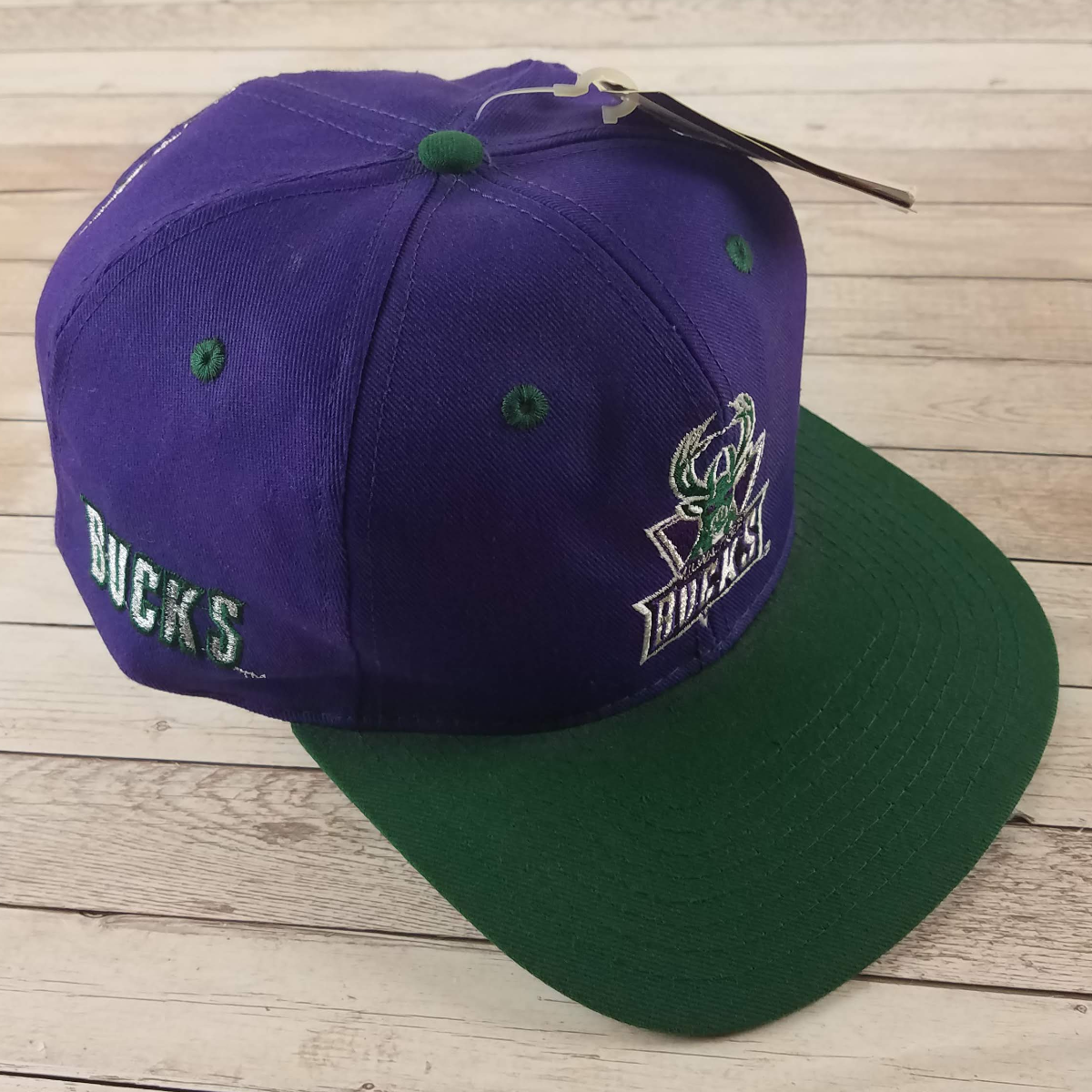 Vintage 1990s Milwaukee Bucks Twins NBA Purple Snapback Hat - Hats