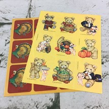 Vintage 1990 Stickers Seals Thanksgivibg Turkey Teddies Gibson Lot Of 2 Sheets - $11.88