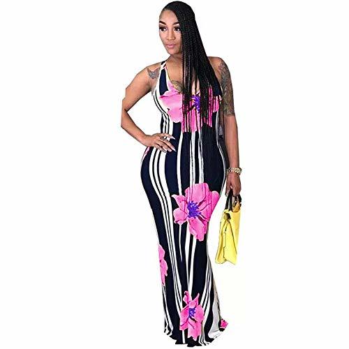 Women Plus Size Sleeveless Striped Floral Summer Casual Bodycon Long ...