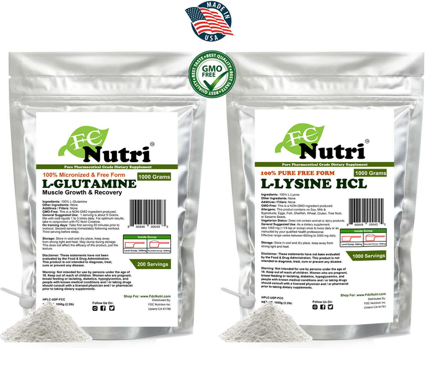 LGLUTAMINE & LLYSINE HCL POWDER 2.2lb EACH KOSHER PHARMACEUTICAL